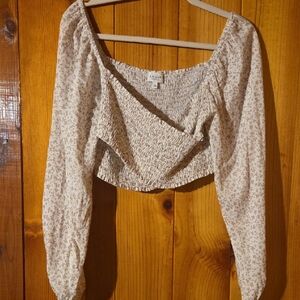Nasty Gal Cream Smocked Wrap Blouse